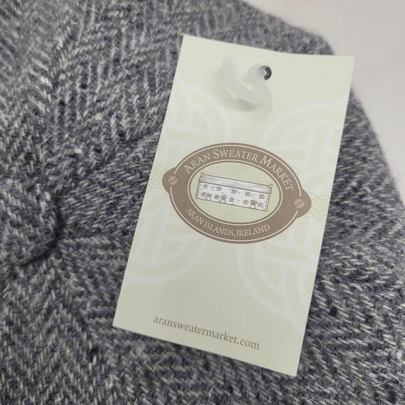 Aran Sweater Market Hat Newsboy Fitted Mens Medium Gray Herringbone Tweed Wool - Picture 6 of 8
